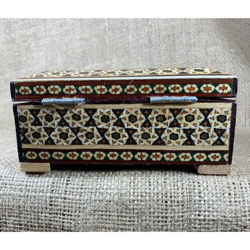Wood Jewelry Box Birds & Flowers Painted Wooden Marquetry Gift Box - Picture 5 of 10